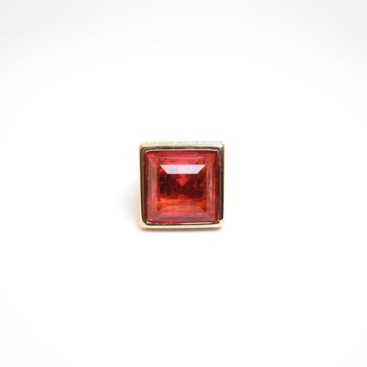 Givenchy Vintage GG Logo Square Reddish-orange Stone Golden Ring