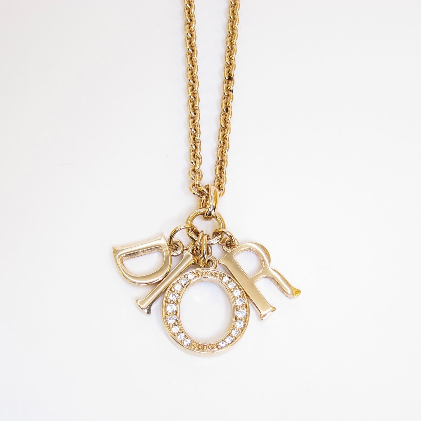 Christian Dior Vintage Dior Letter Charm with Rhinestone Golden Necklace