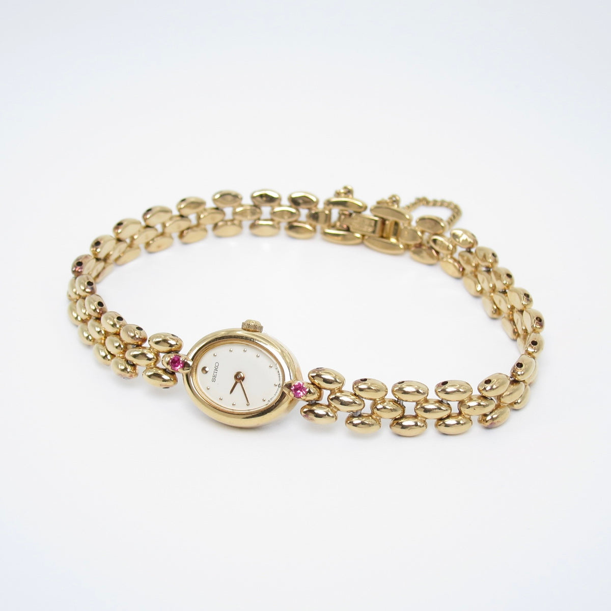 Seiko Vintage Oval Dial Amethyst Stone Golden Watch