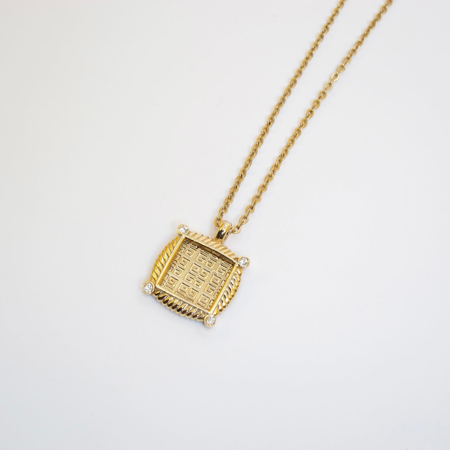 Givenchy Vintage 4G Logo in Square and Rhinestone Golden Necklace