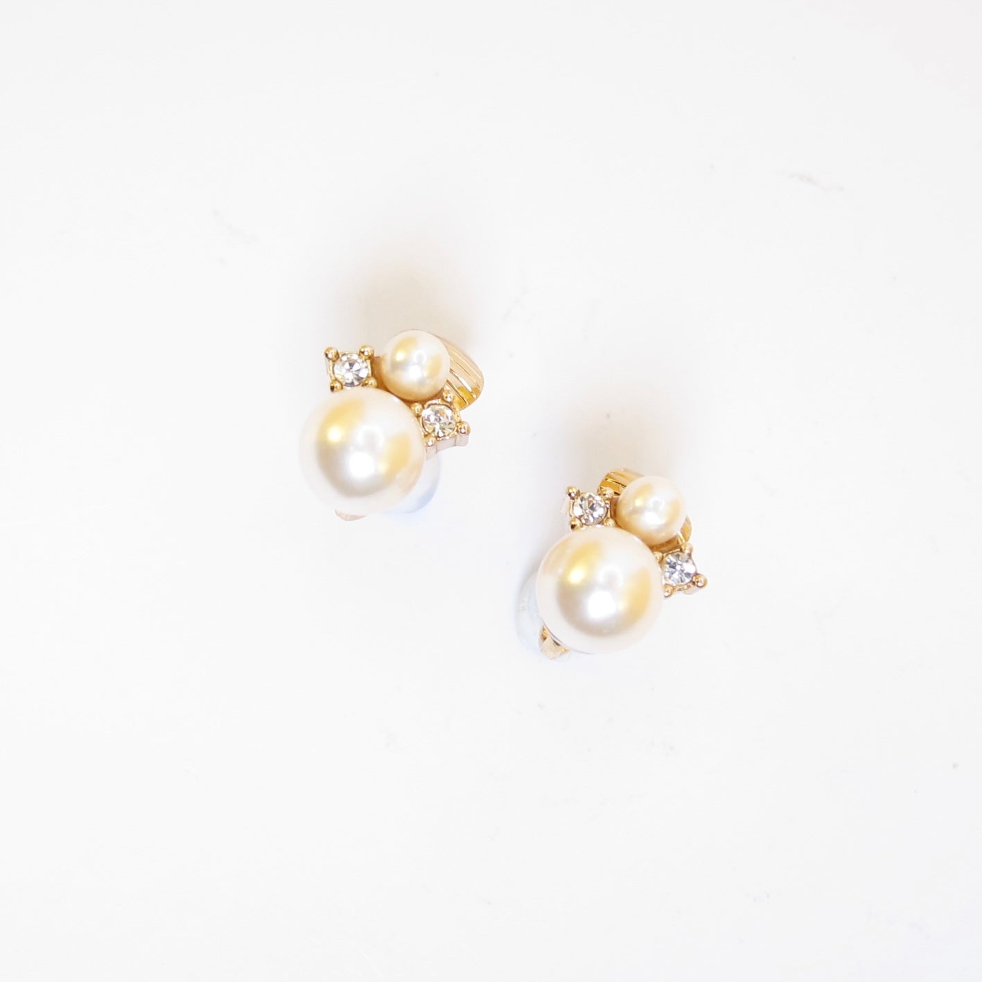 Christian Dior Vintage Pearl and Rhinestone Golden Clip-on Earrings