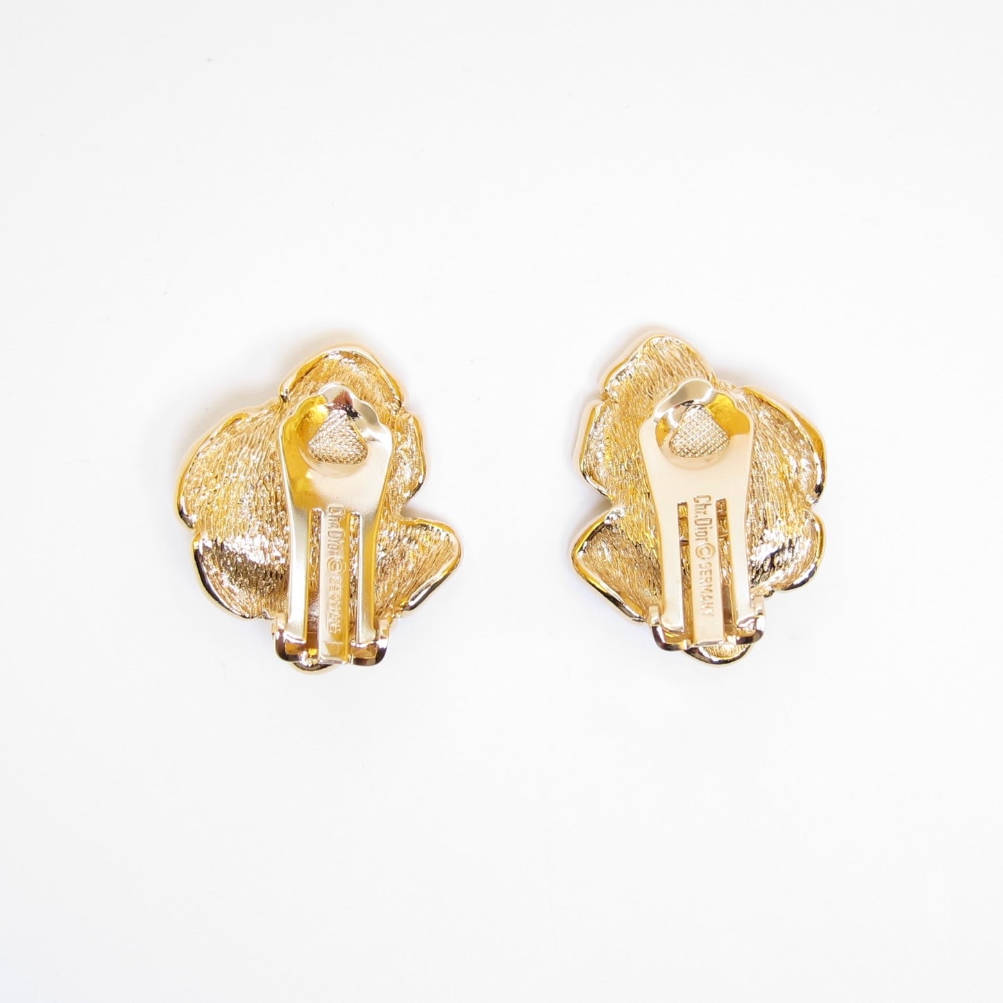 Christian Dior Vintage Flower Motif with Rhinestone and Pearl Golden Clip-on Earrings