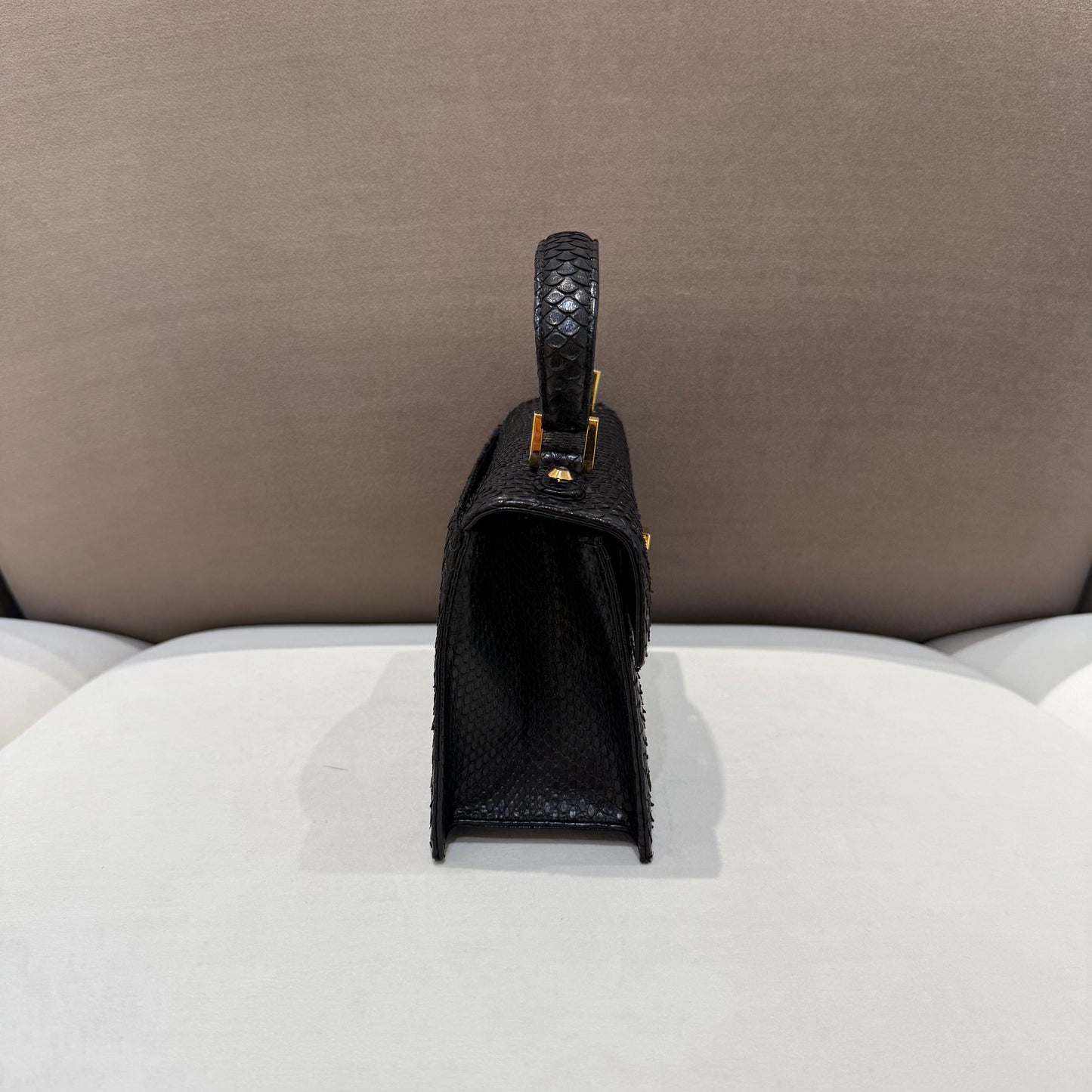 Versace Vintage Black Python Textured Top Handle Handbag