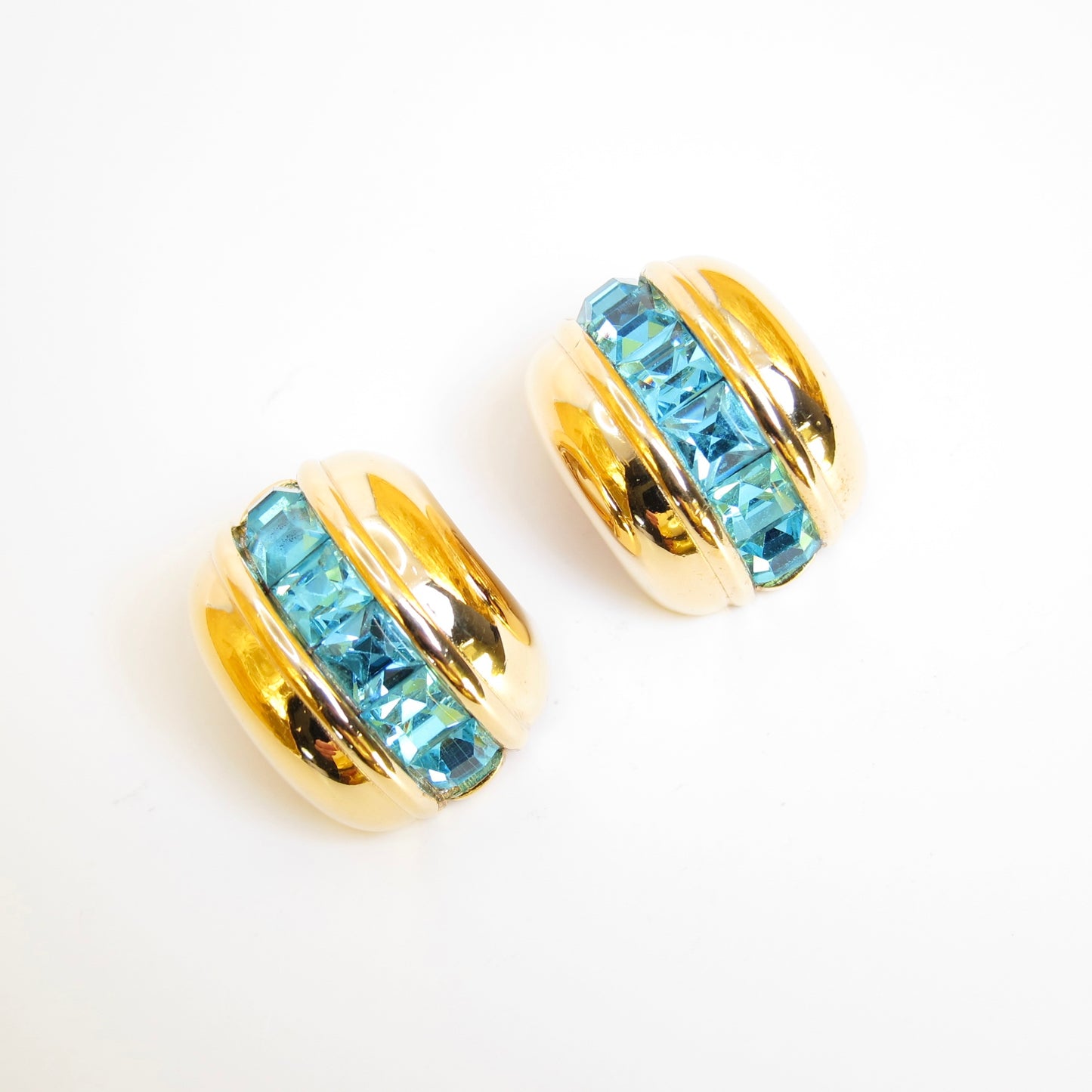 Givenchy Vintage Blue Color Stone Golden Clip-on Earrings