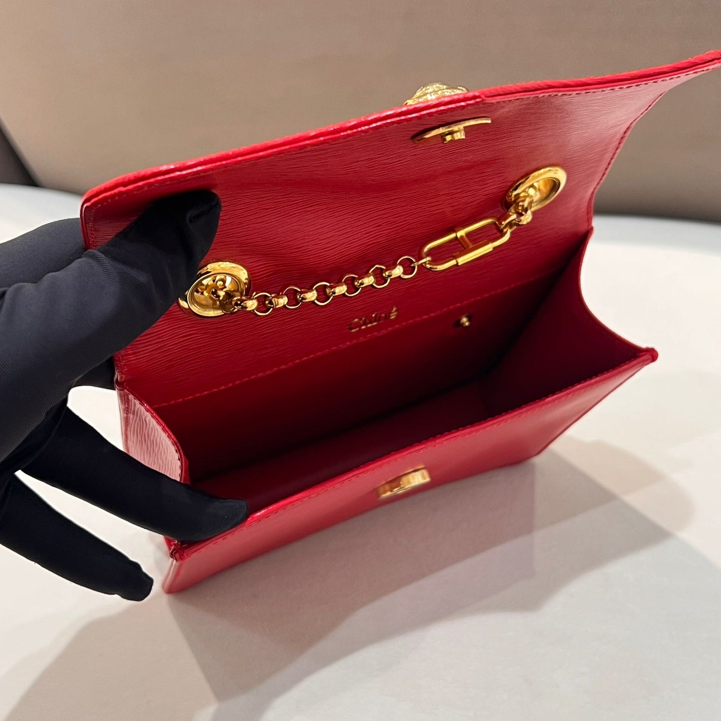 Chloé Vintage Red Grained Leather Chain Shoulder Bag