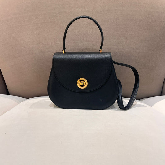 Givenchy Vintage Turn Lock Black Leather 2 Way Handbag
