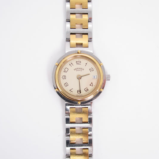 Hermes Vintage Clipper Ivory Dial with Date and H Bracelet Two Tone Watch