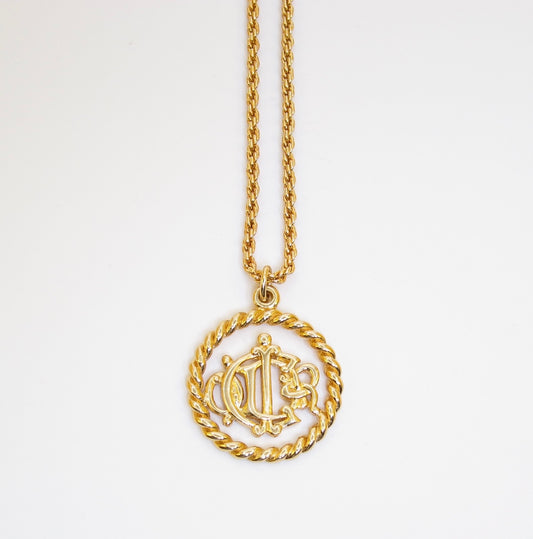 Christian Dior Vintage Dior Logo in Twist Circle Golden Necklace