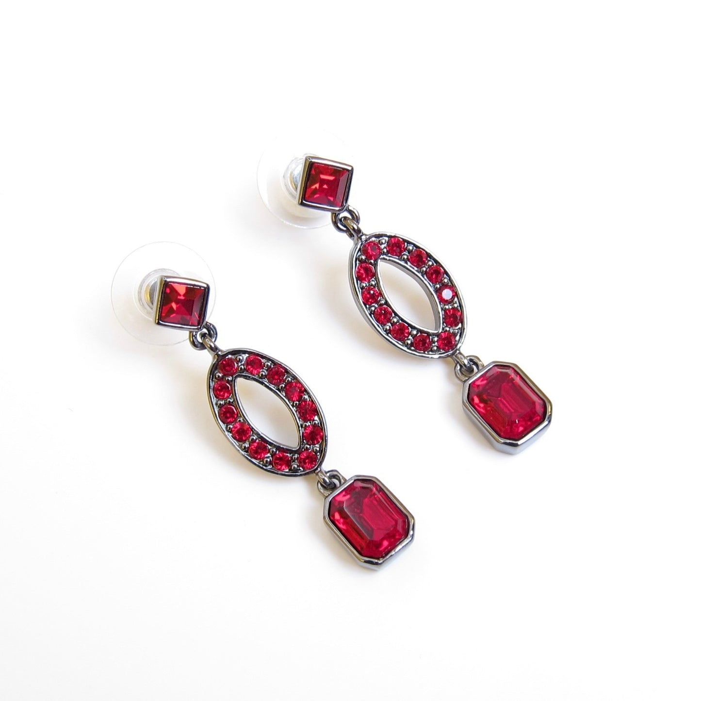 Givenchy Vintage Red Color Stone Geometric Drop Earrings