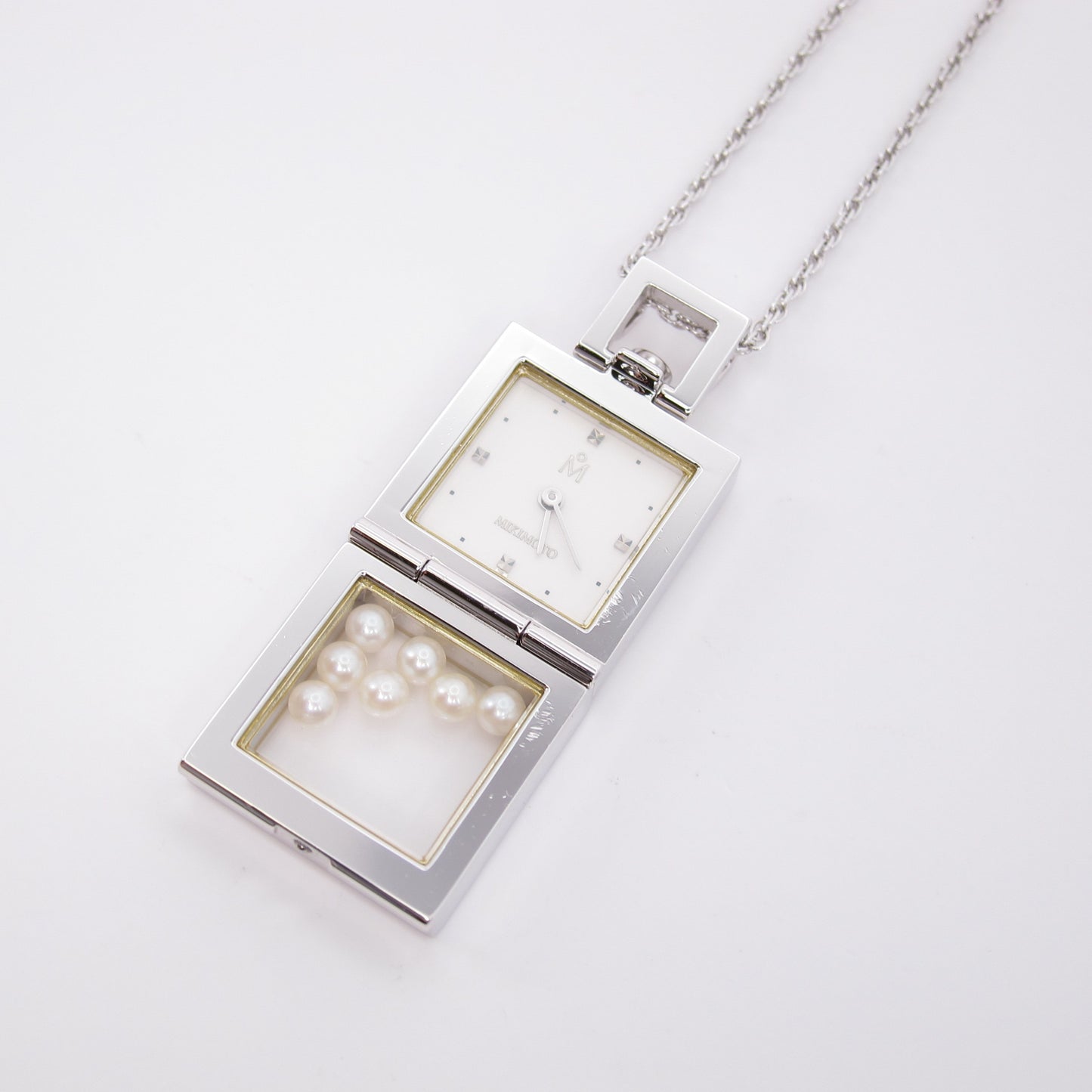 Mikimoto Vintage Pearl Pendant Quartz Clock Necklace With Box