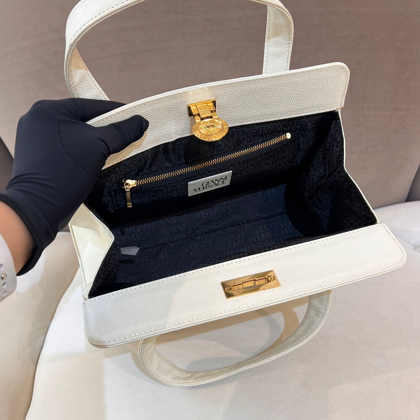 Gianni Versace Vintage White Medusa Structured Handbag