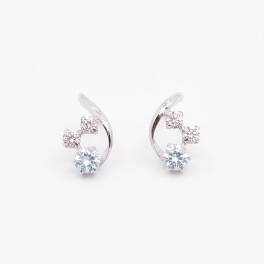 4°C Vintage K10 Aquamarine and Cubic Zirconia Earrings