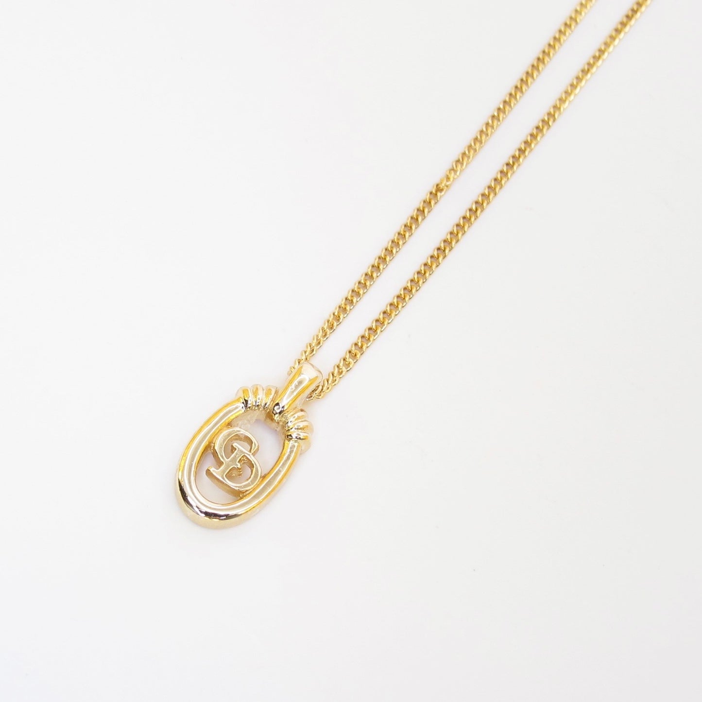 Christian Dior Vintage CD Logo in Oval Shaped Golden Necklace