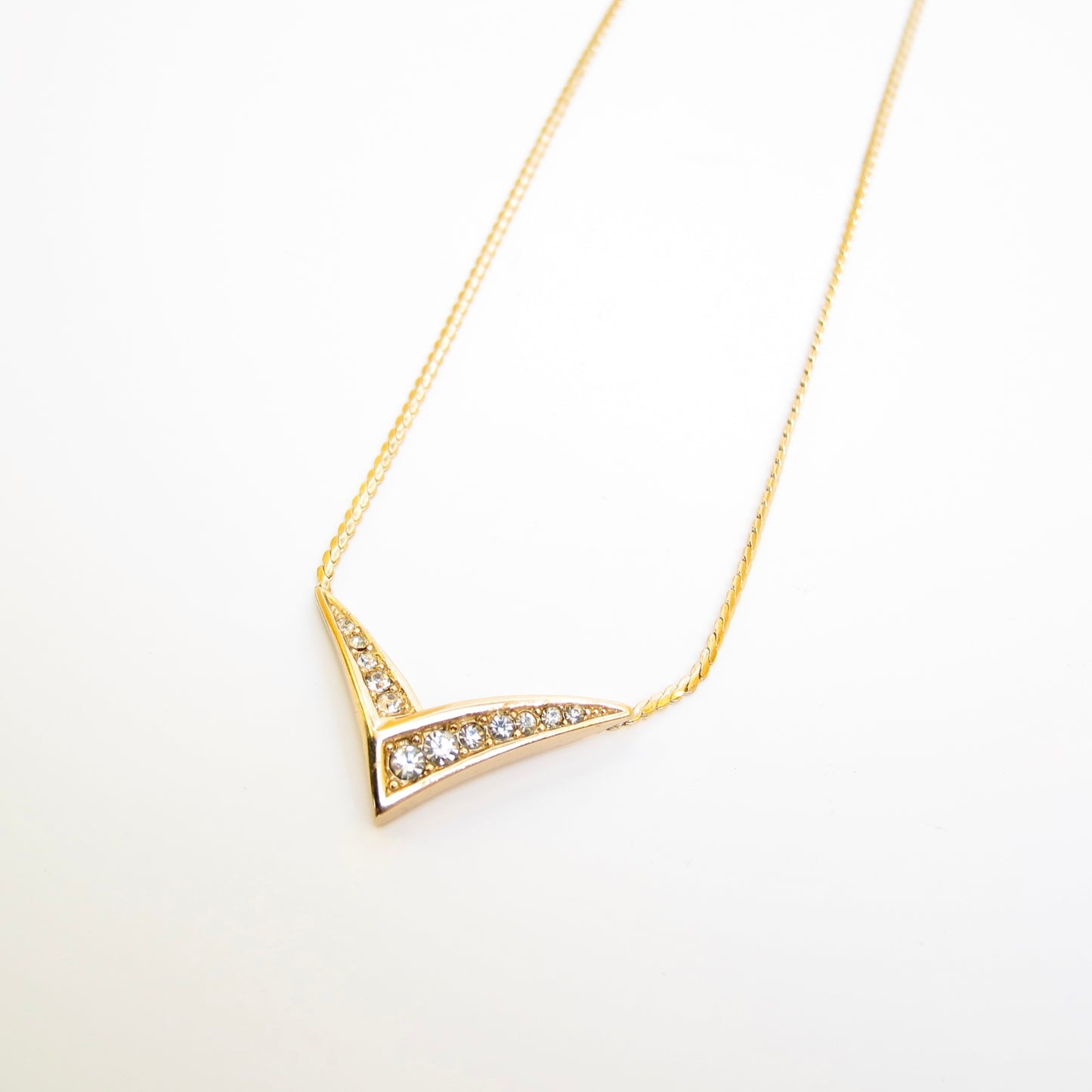 Christian Dior Vintage V Shaspe with Rhinestone Golden Necklace