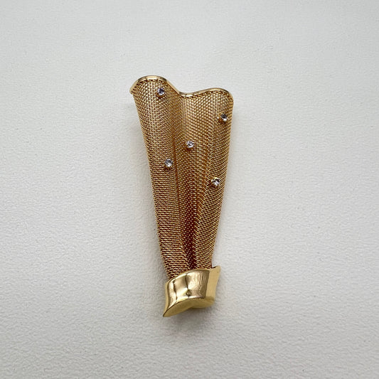 Givenchy Vintage Rhinestone Gold Mesh Designer Runway Brooch