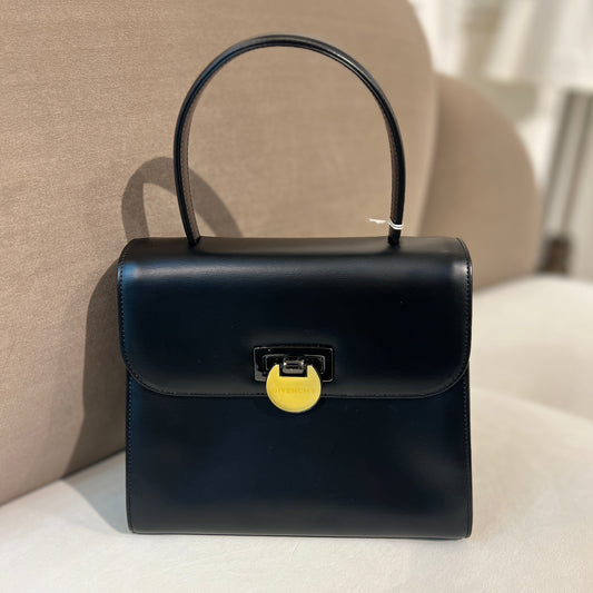 Givenchy Vintage Two Tone Flap Buckle With Black Leather Top Handle Handbag