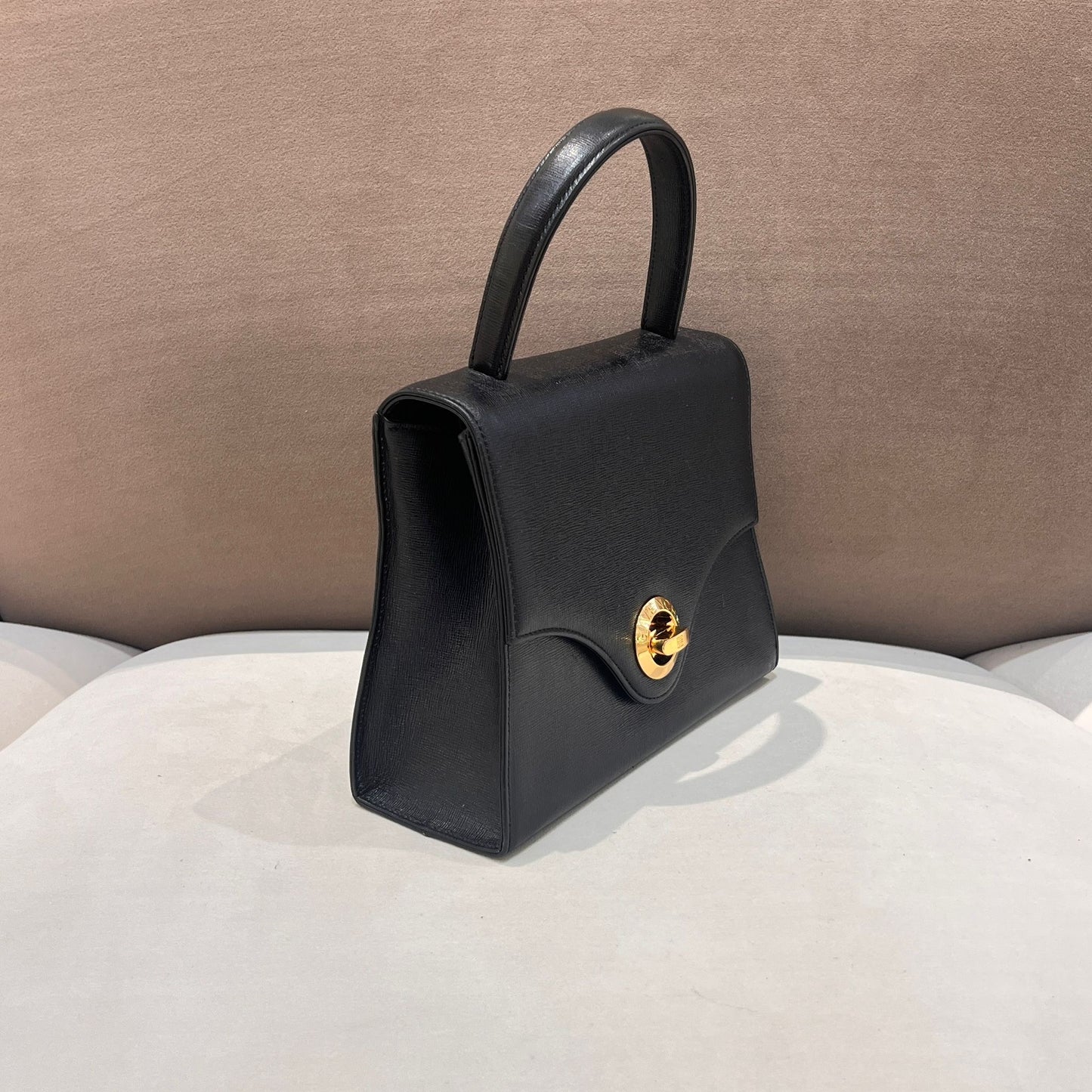 Givenchy Vintage Black Leather Turn Lock Top Handle Bag