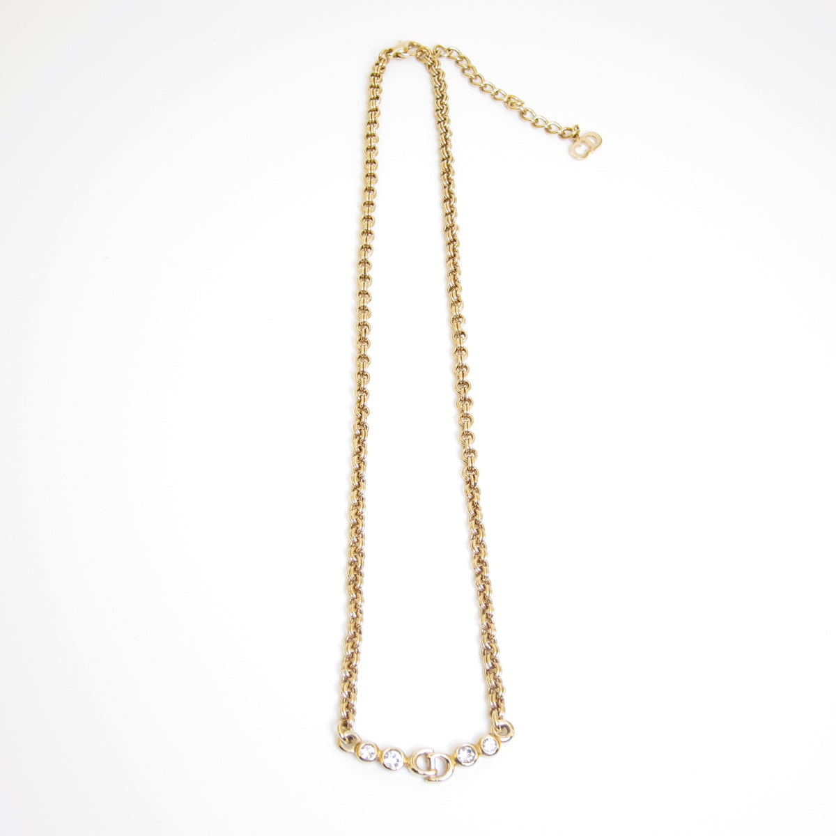 Christian Dior Vintage Rhinestone CD Station Gold-Tone Necklace
