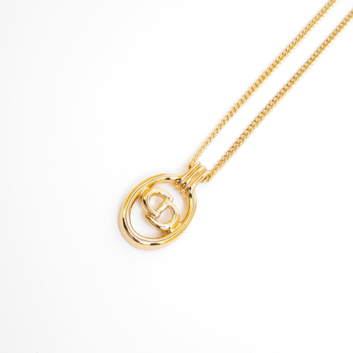 Christian Dior Vintage Oval CD Logo Gold-Tone Necklace