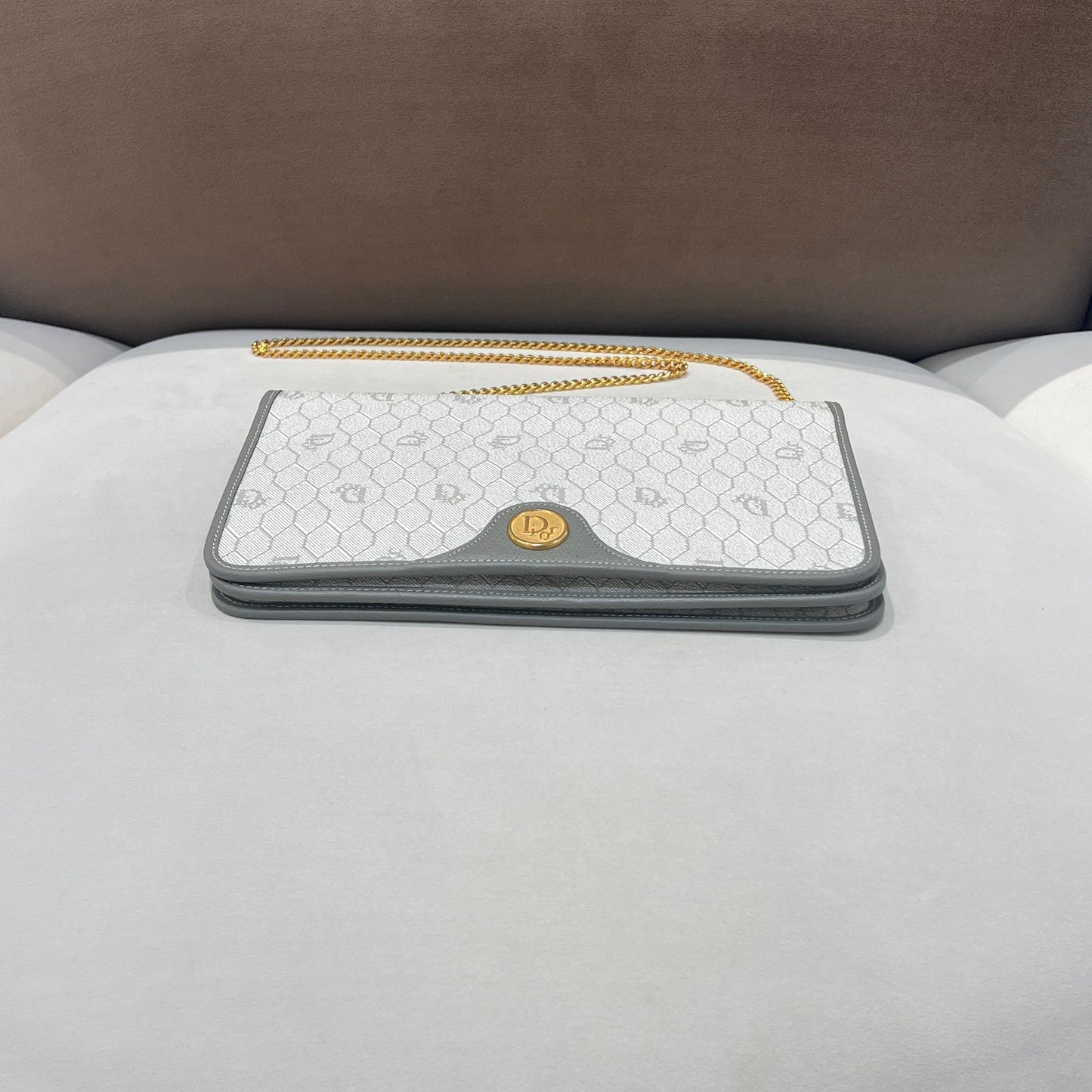 Christian Dior Vintage Grey Honeycomb Monogram Chain Shoulder Bag