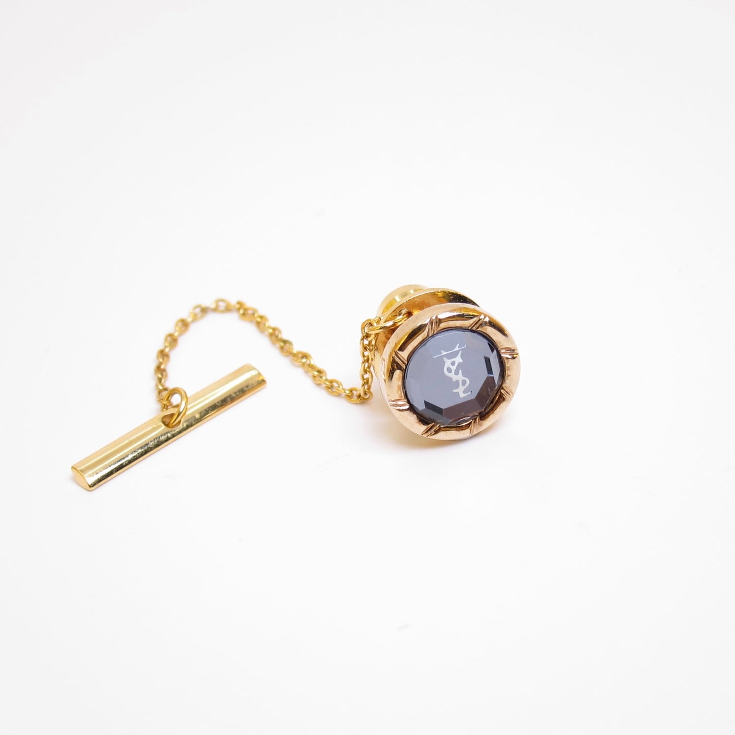 Yves Saint Laurent Vintage YSL Logo Black and Golden Tie Tack