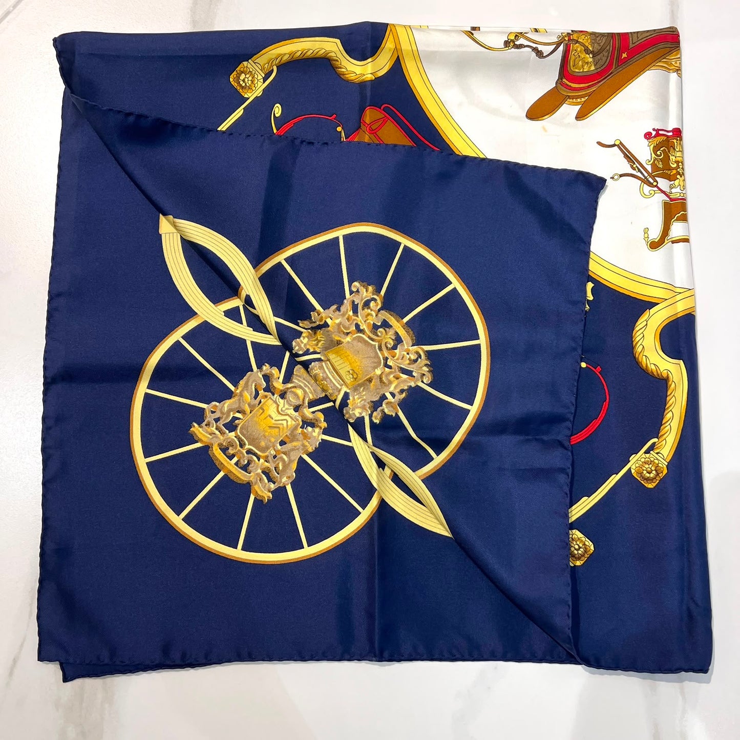 Hermes Vintage Springs Navy Silk Scarf