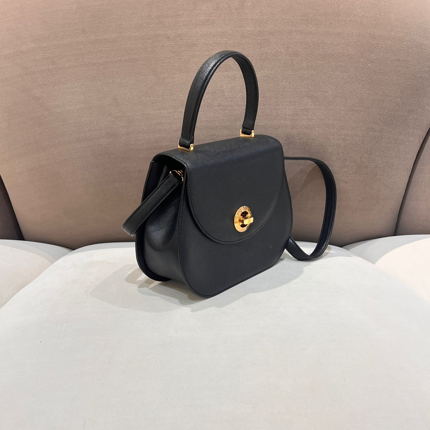 Givenchy Vintage Turn Lock Black Leather 2 Way Handbag