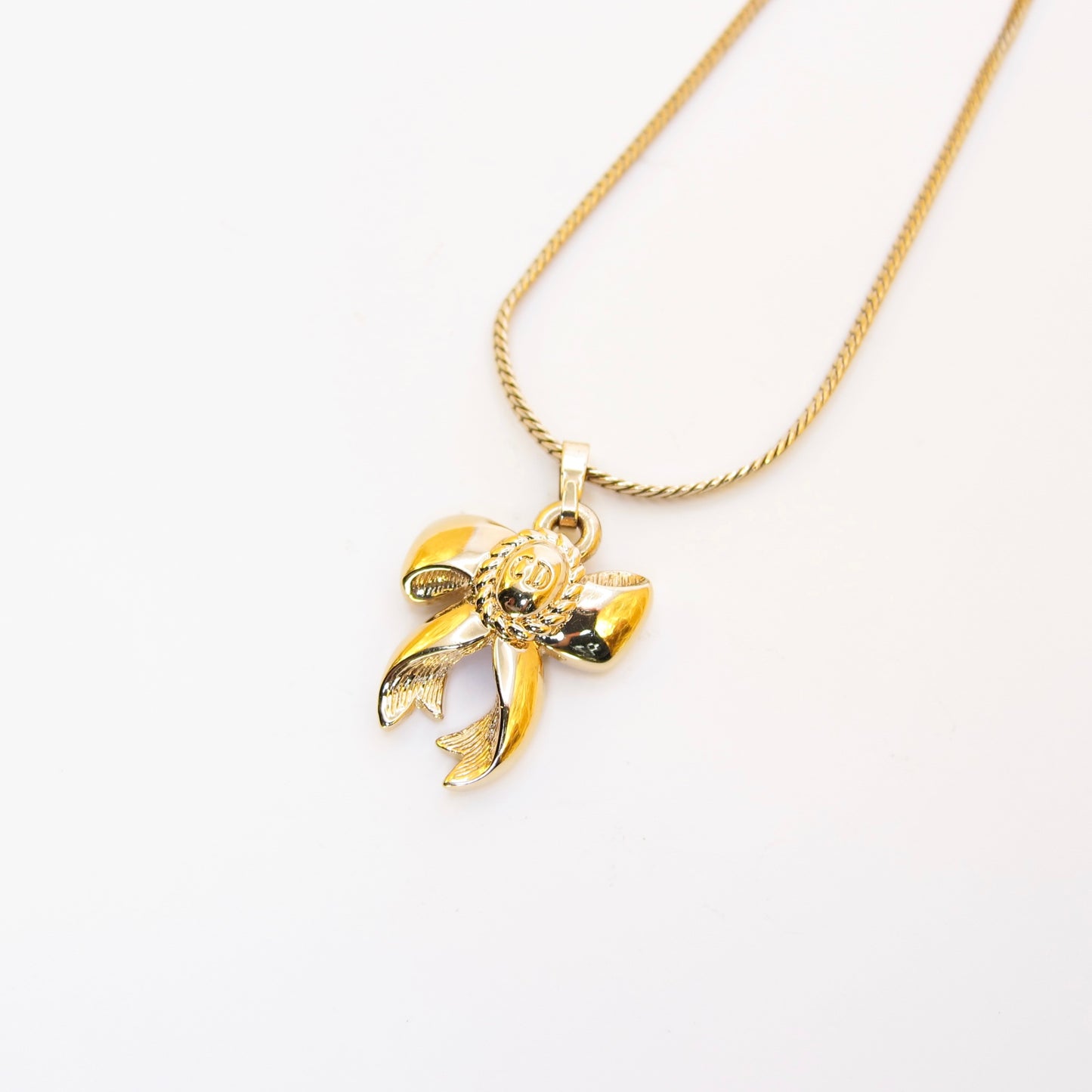 Christian Dior Vintage CD Logo on Ribbon Golden Necklace