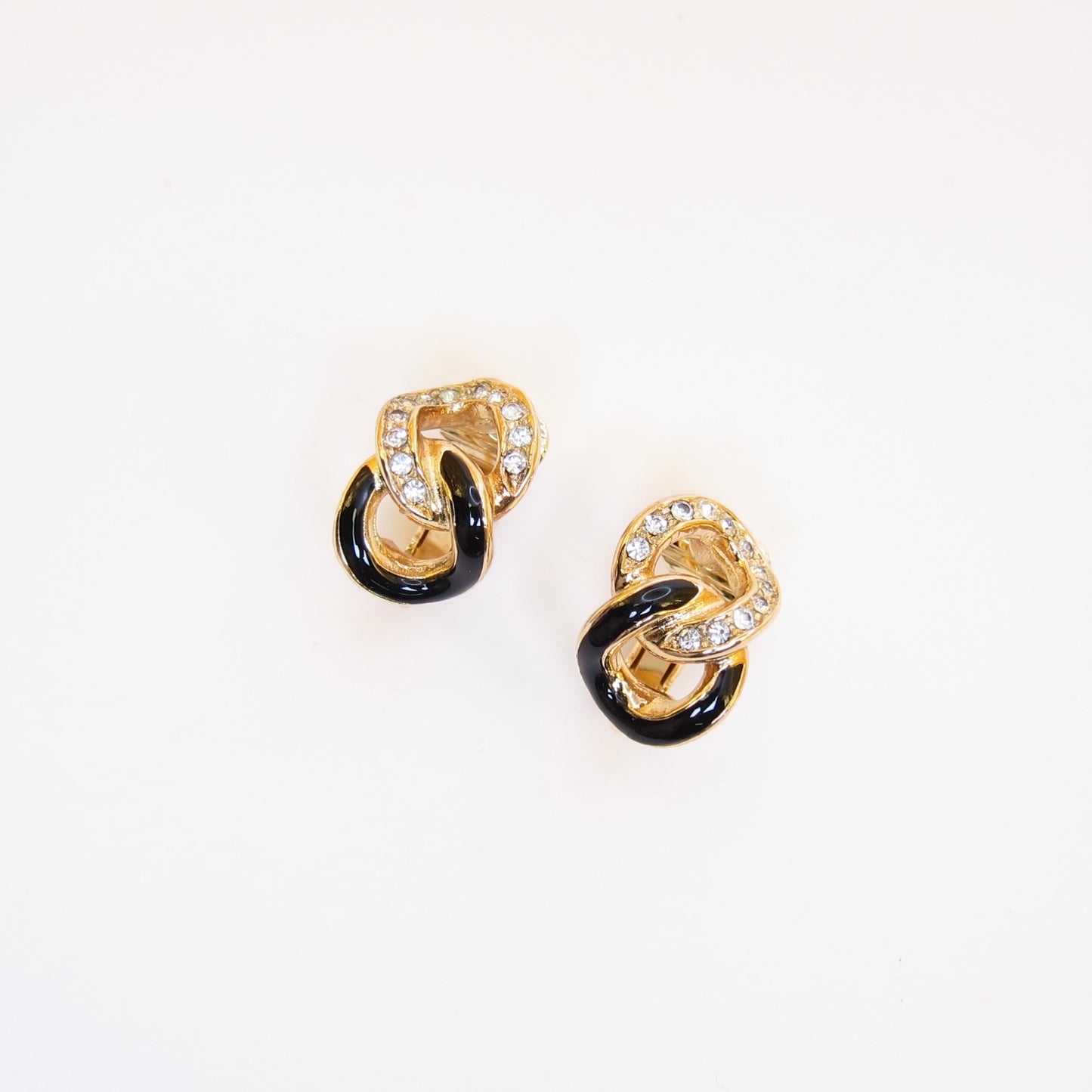 Christian Dior Vintage Link Black and Rhinestone Golden Clip-on Earrings