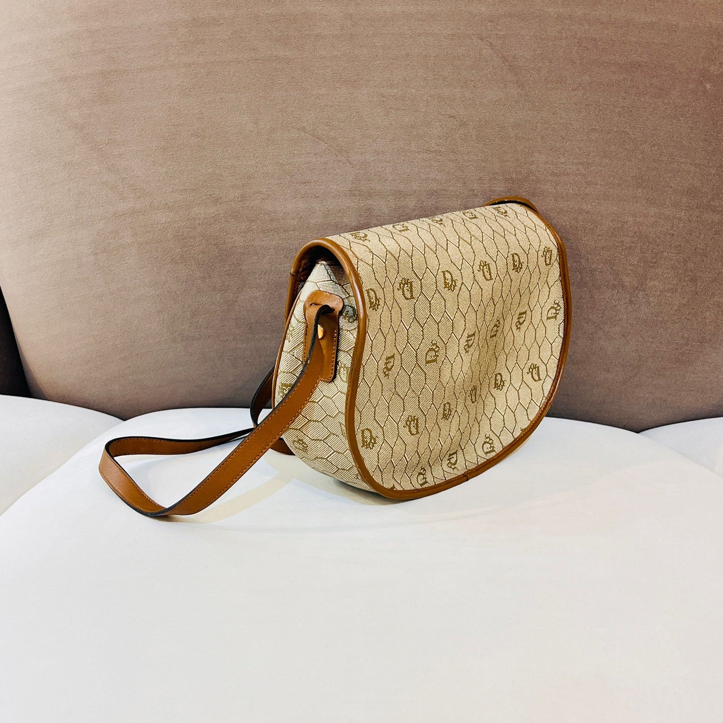 Christian Dior Vintage Brown Monogram Pvc Saddle Shoulder Bag