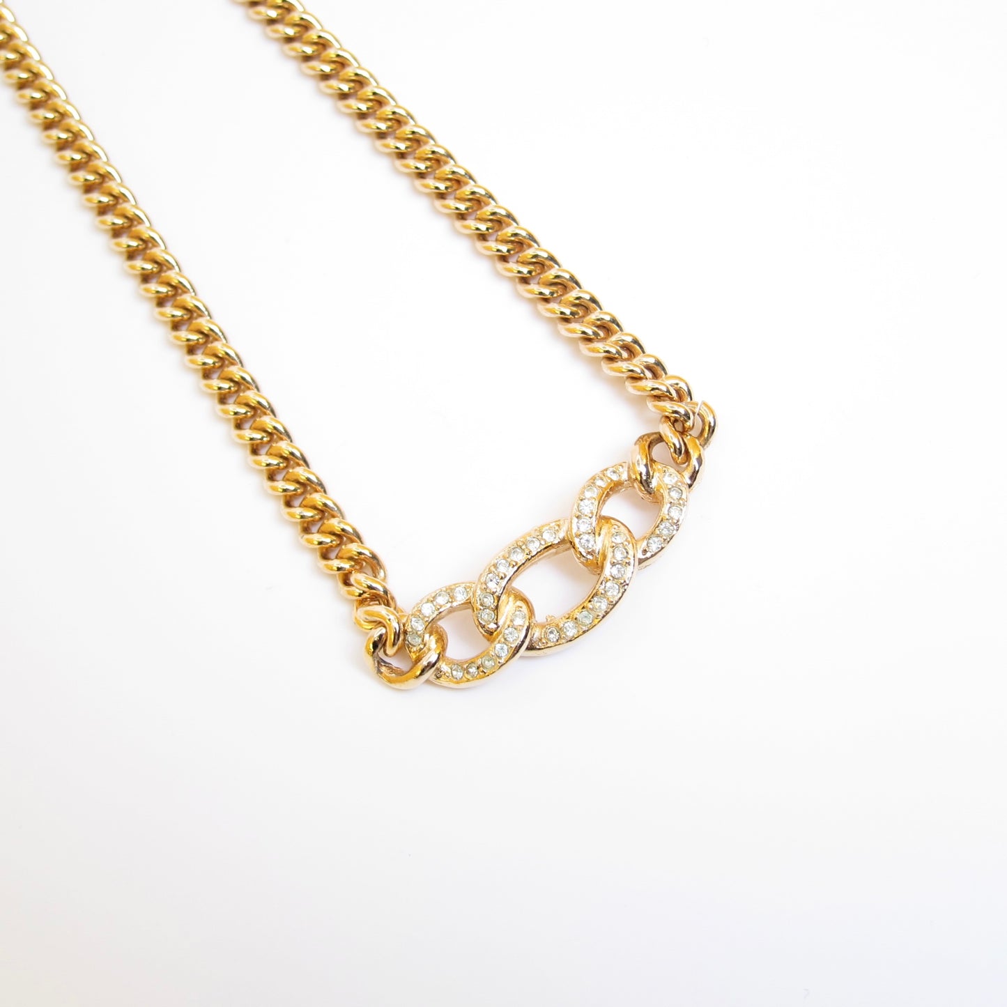 Christian Dior Vintage Link with Rhinestone Golden Necklace