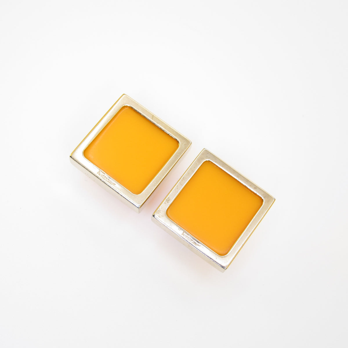 Ferragamo Orange Square Clip-On Earrings