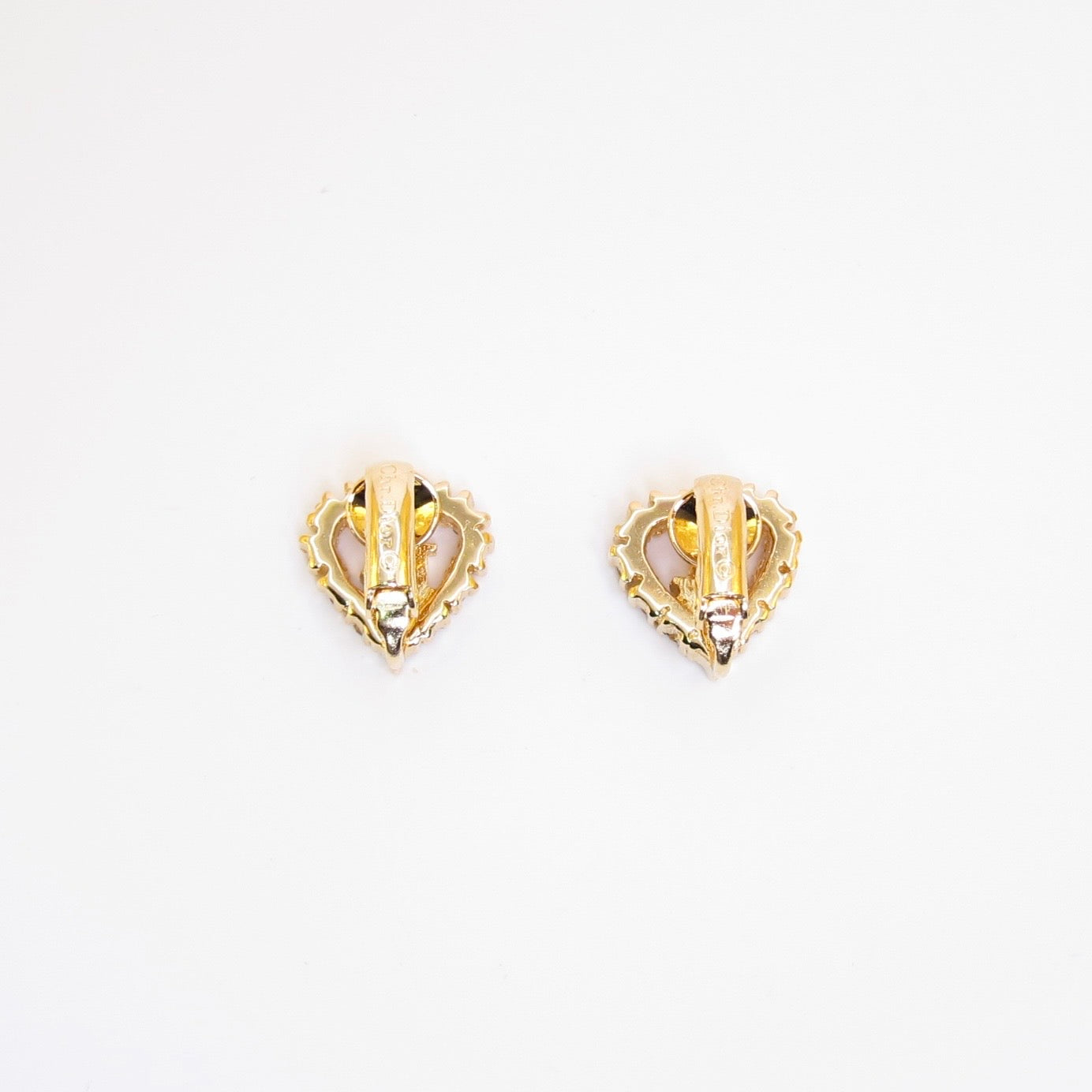 Christian Dior Vintage Dior Logo in Heart with Rhinestone Golden Clip-on Earrings