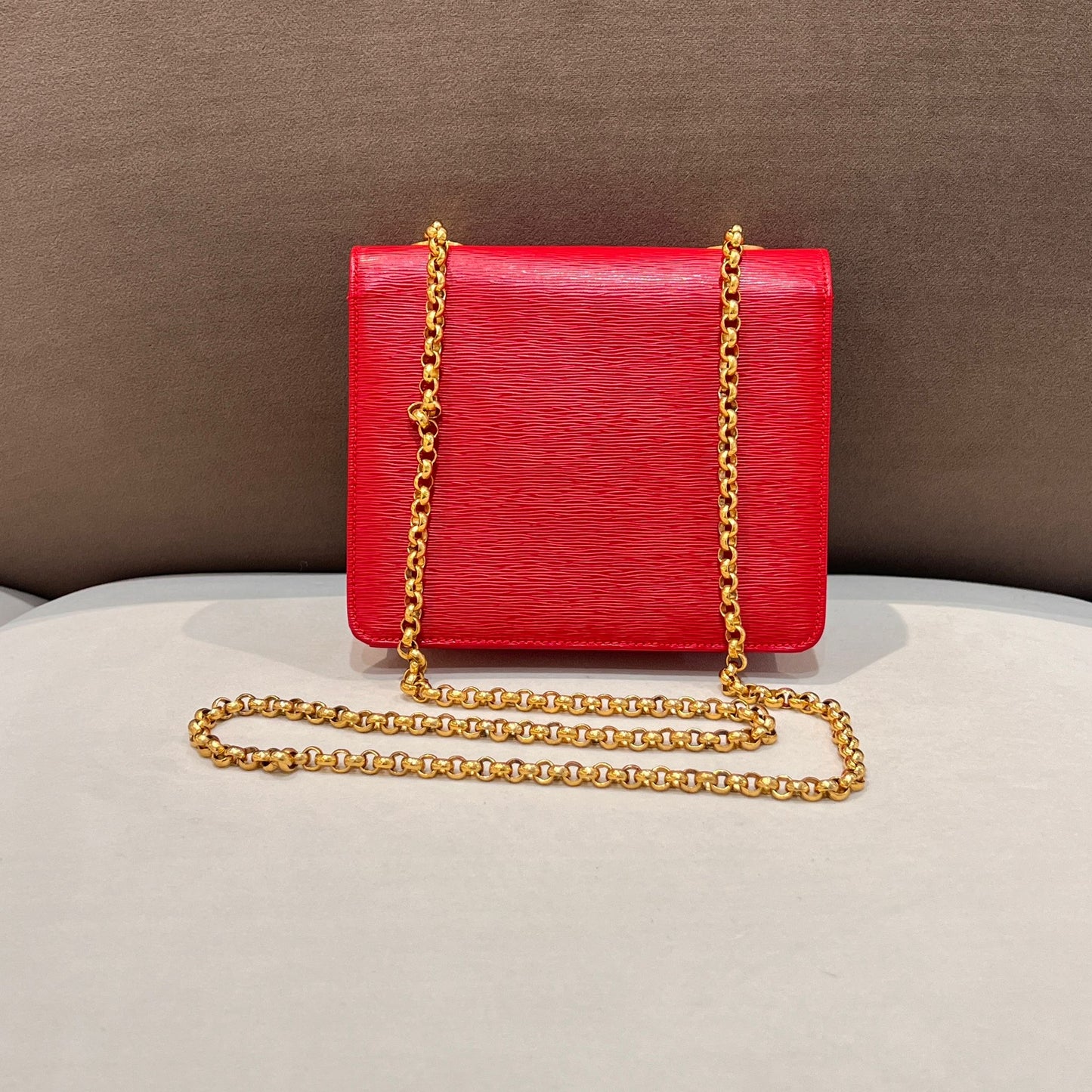 Chloé Vintage Red Grained Leather Chain Shoulder Bag