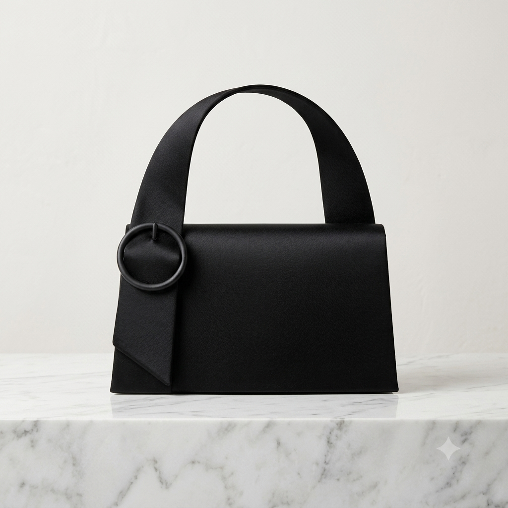 Givenchy Vintage Black Satin Ring Handle Evening Bag