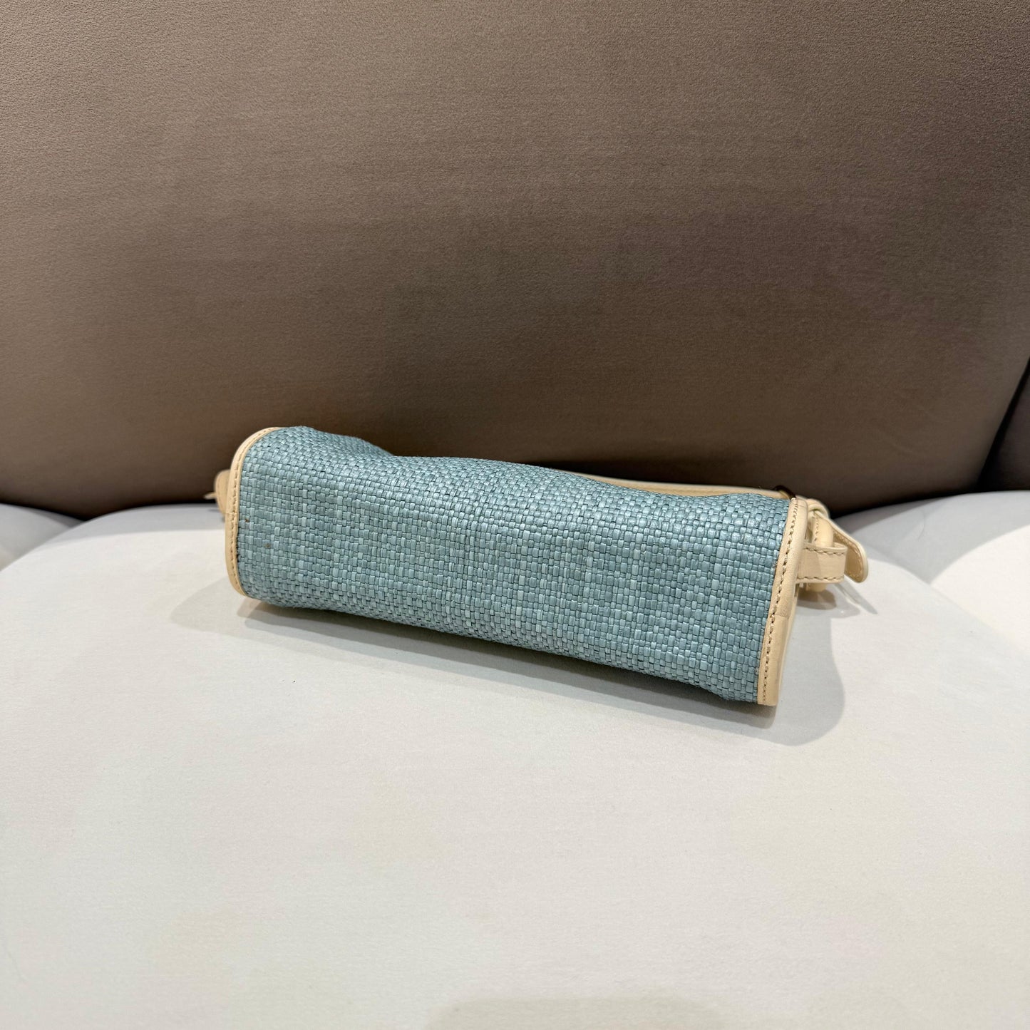 Celine Vintage Light Blue Woven Fabric One Shoulder Bag