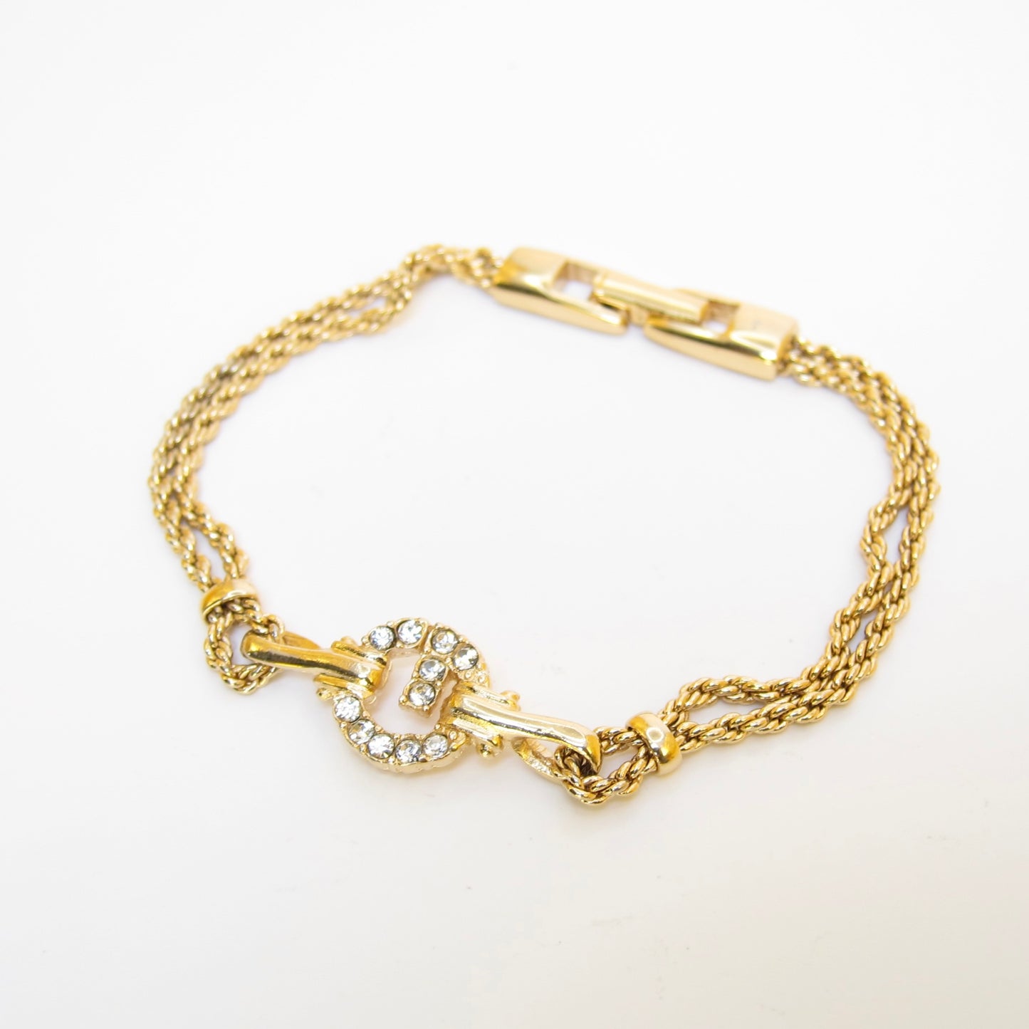 Givenchy Vintage G Logo with Rhinestone Golden Bracelet