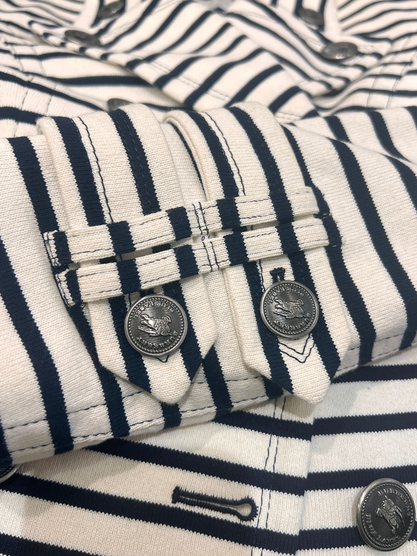Burberry Blue Label Vintage Striped Double-Breasted Cotton Jacket