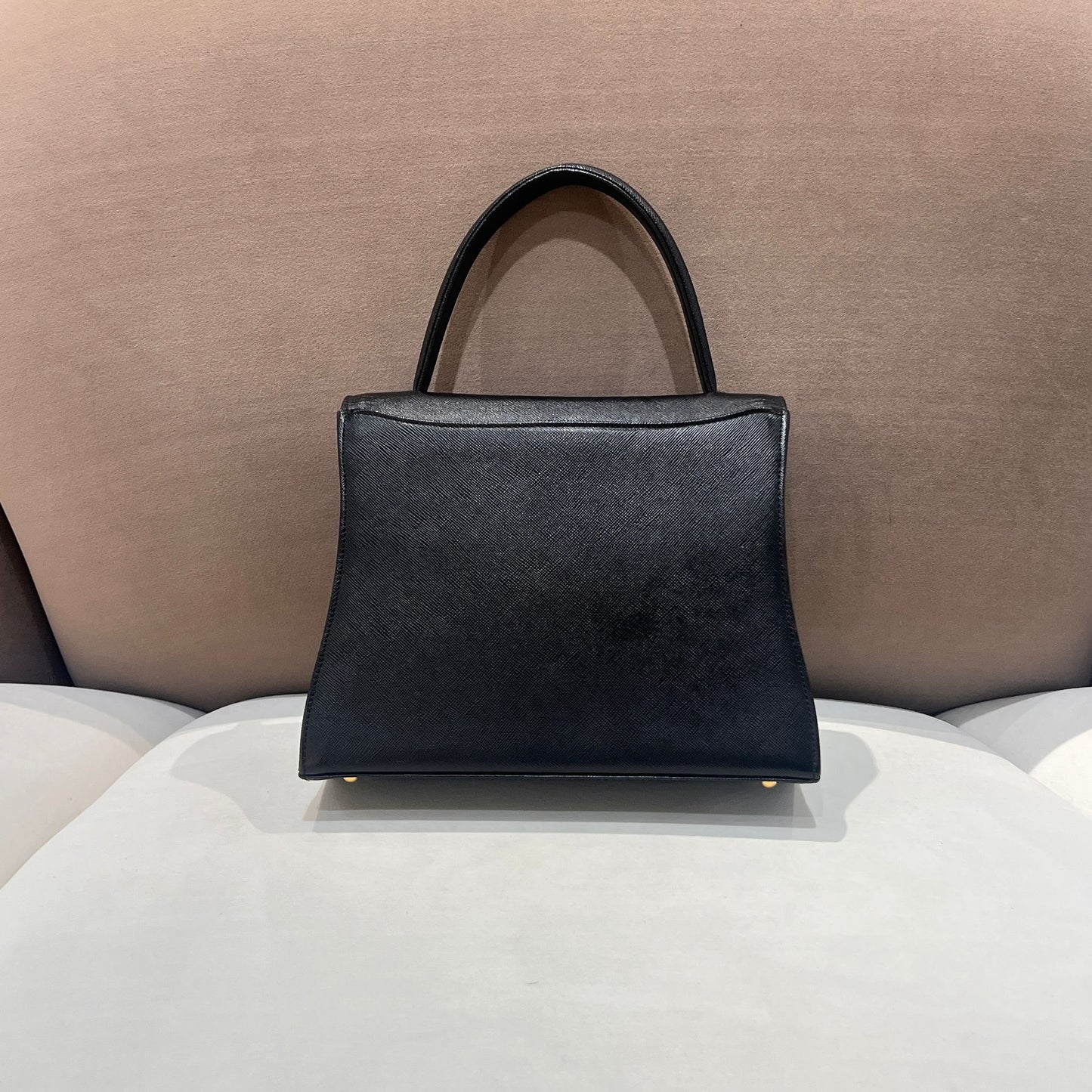 Givenchy Vintage Anagram Embossed Black Leather Top Handle Handbag