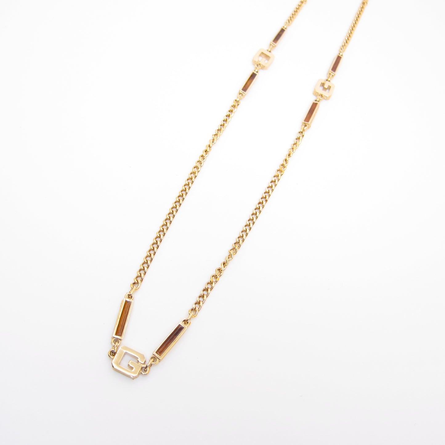 Givenchy Vintage G Logo Brown and Golden Long Necklace