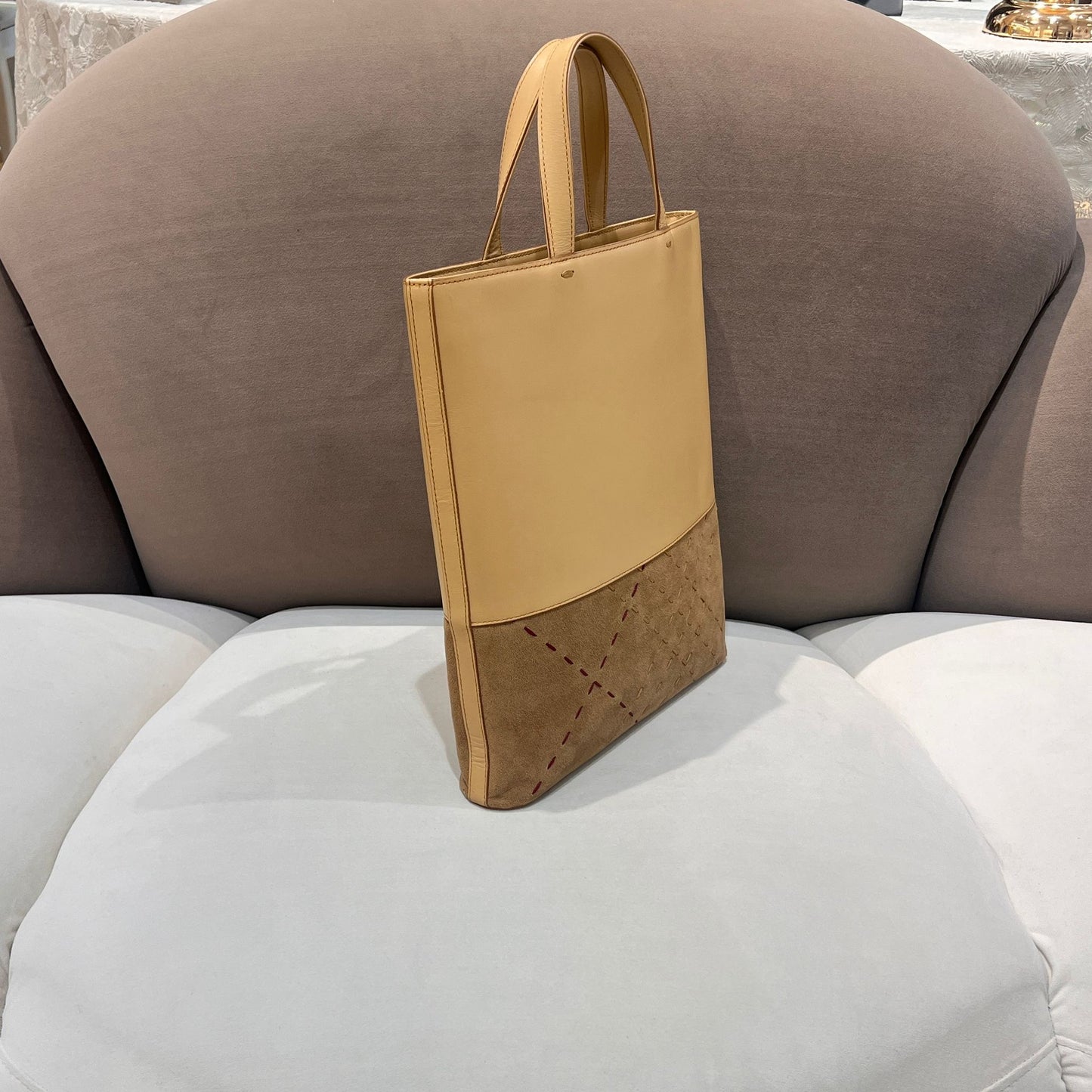 Burberry Vintage Beige Leather Two-Tone Structured Tote Bag