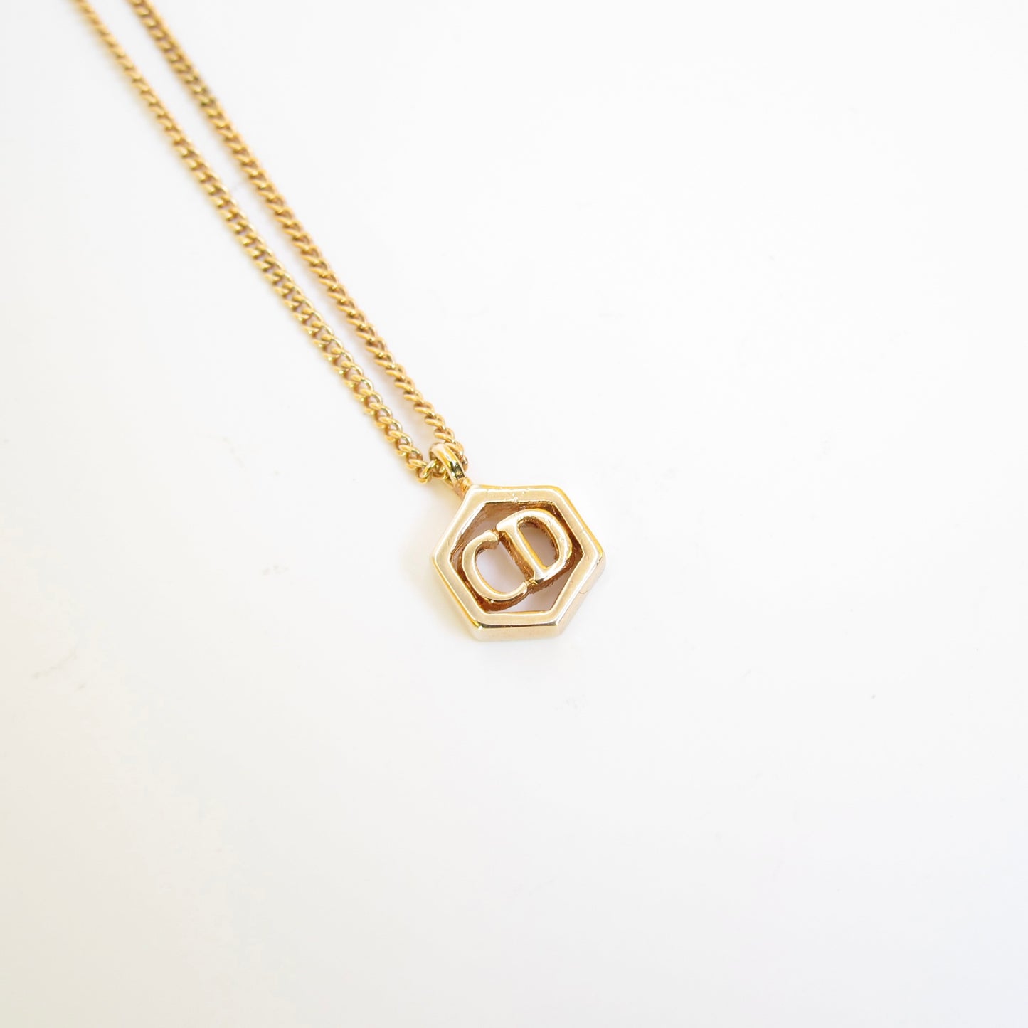 Christian Dior Vintage CD Logo in Hexagon Golden Necklace