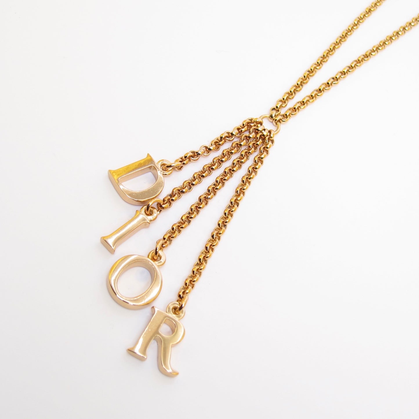 Christian Dior Vintage Dior Letter Charm Tassel Golden Long Necklace