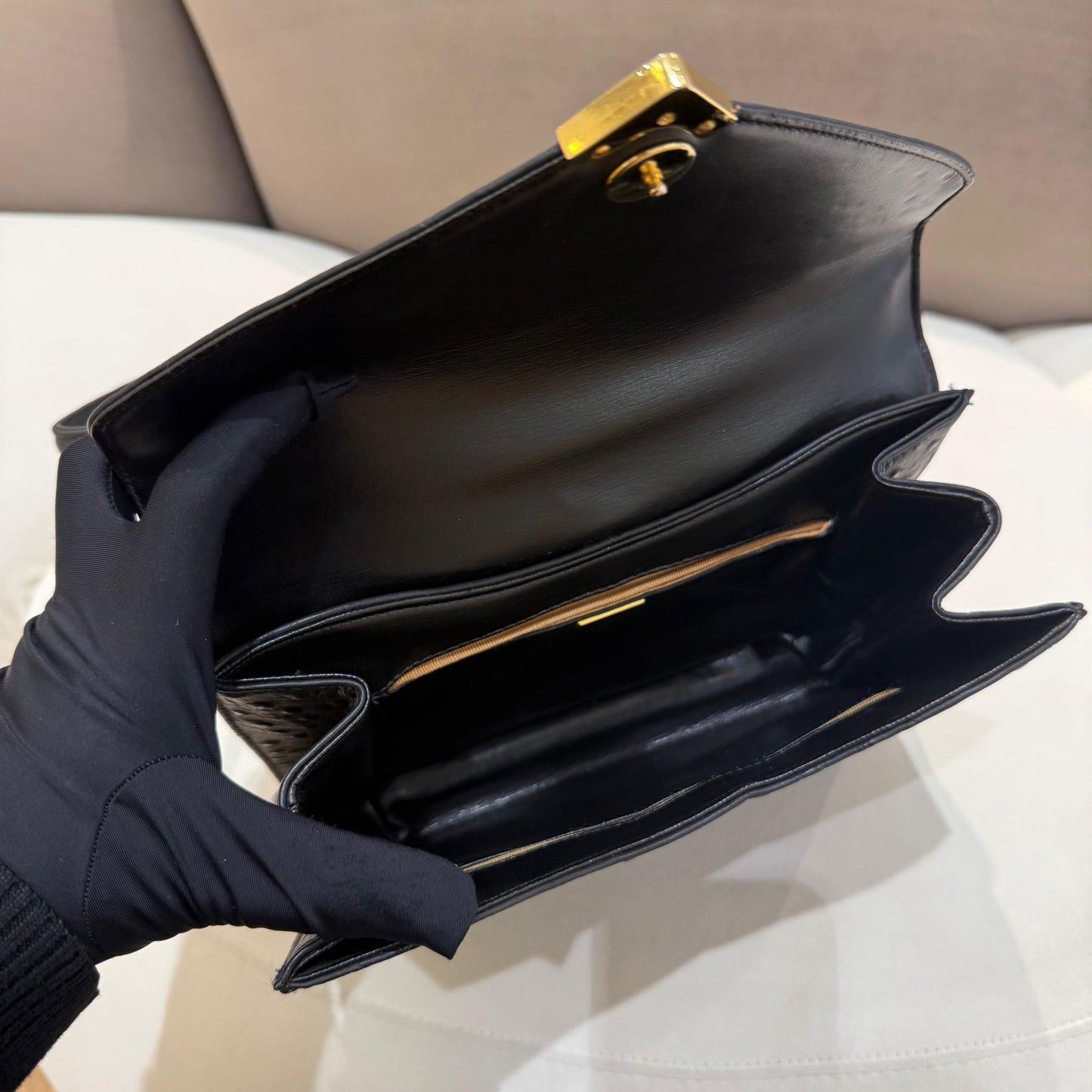 Givenchy Vintage Black Ostrich Leather Envelope Top Handle Handbag