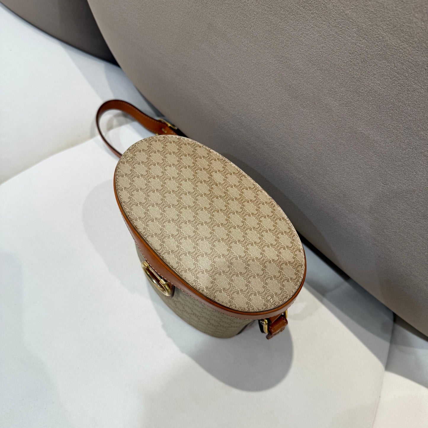 Celine Vintage Macadam Canvas Cylindrical Bucket Shoulder Bag