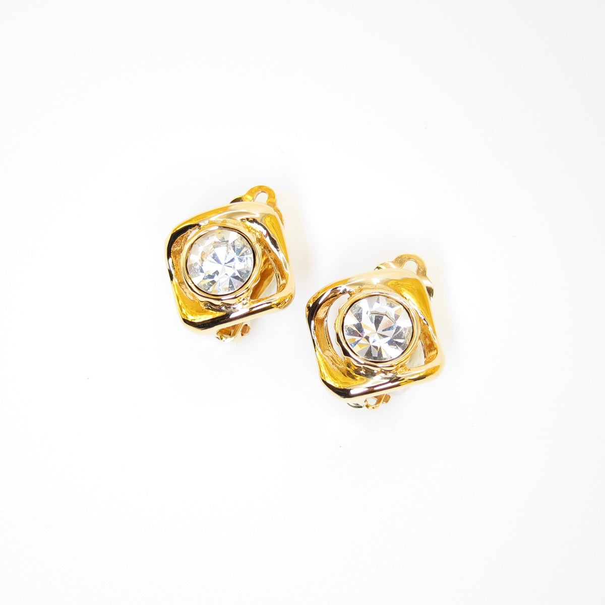 Yves Saint Laurent Gold-Plated Clear Stone Clip-On Earrings