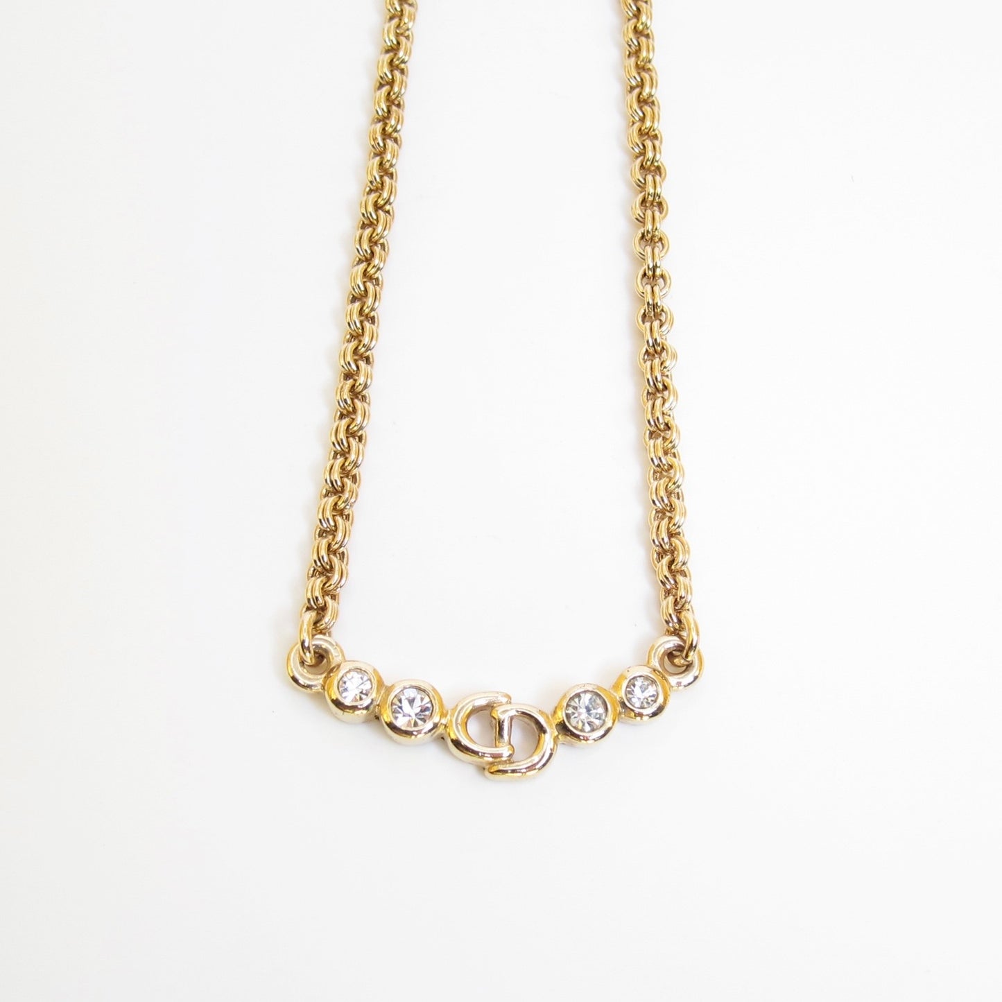 Christian Dior Vintage CD Logo and Rhinestone Golden Necklace