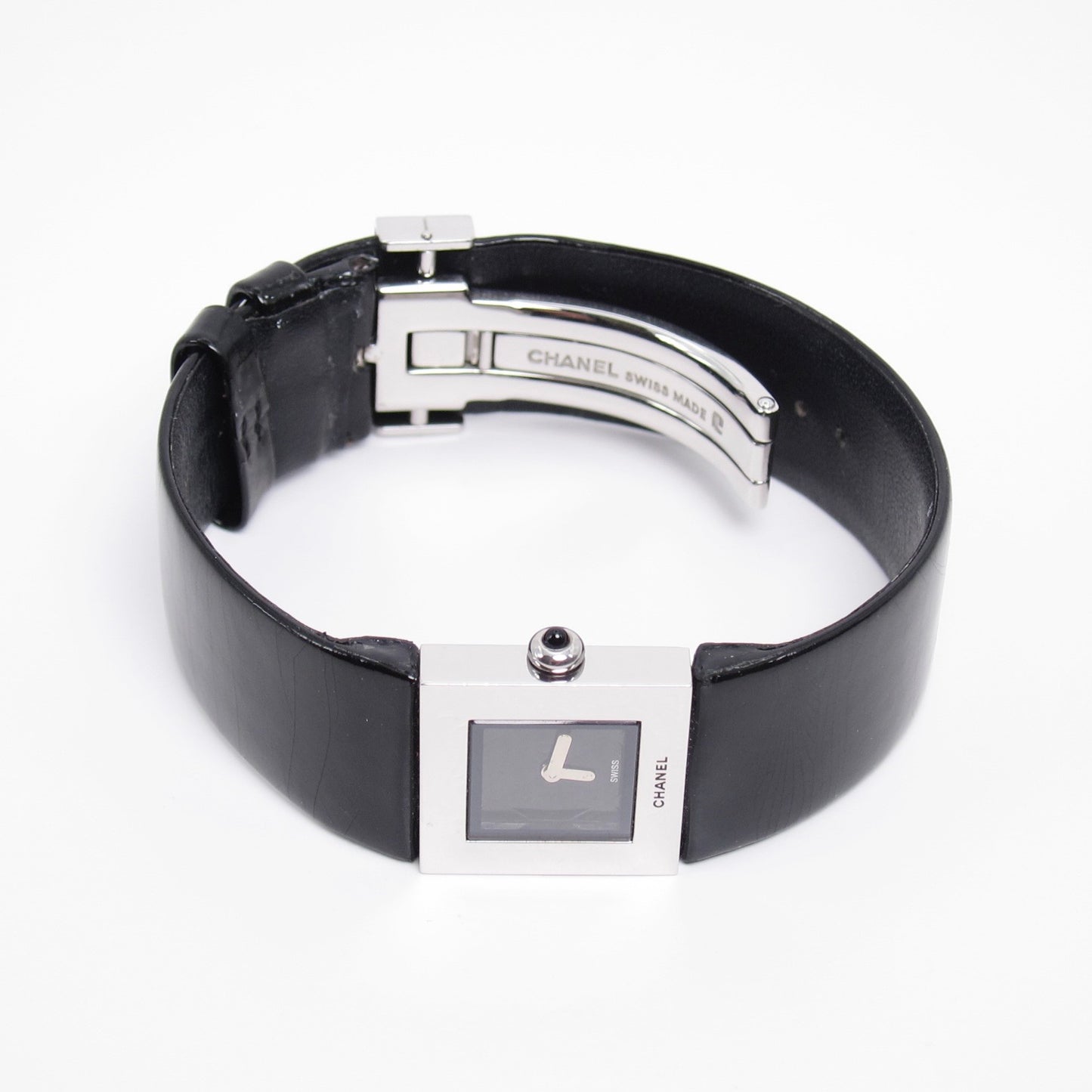Chanel Vintage Matelasse Square Black Face with Leather Strap Watch