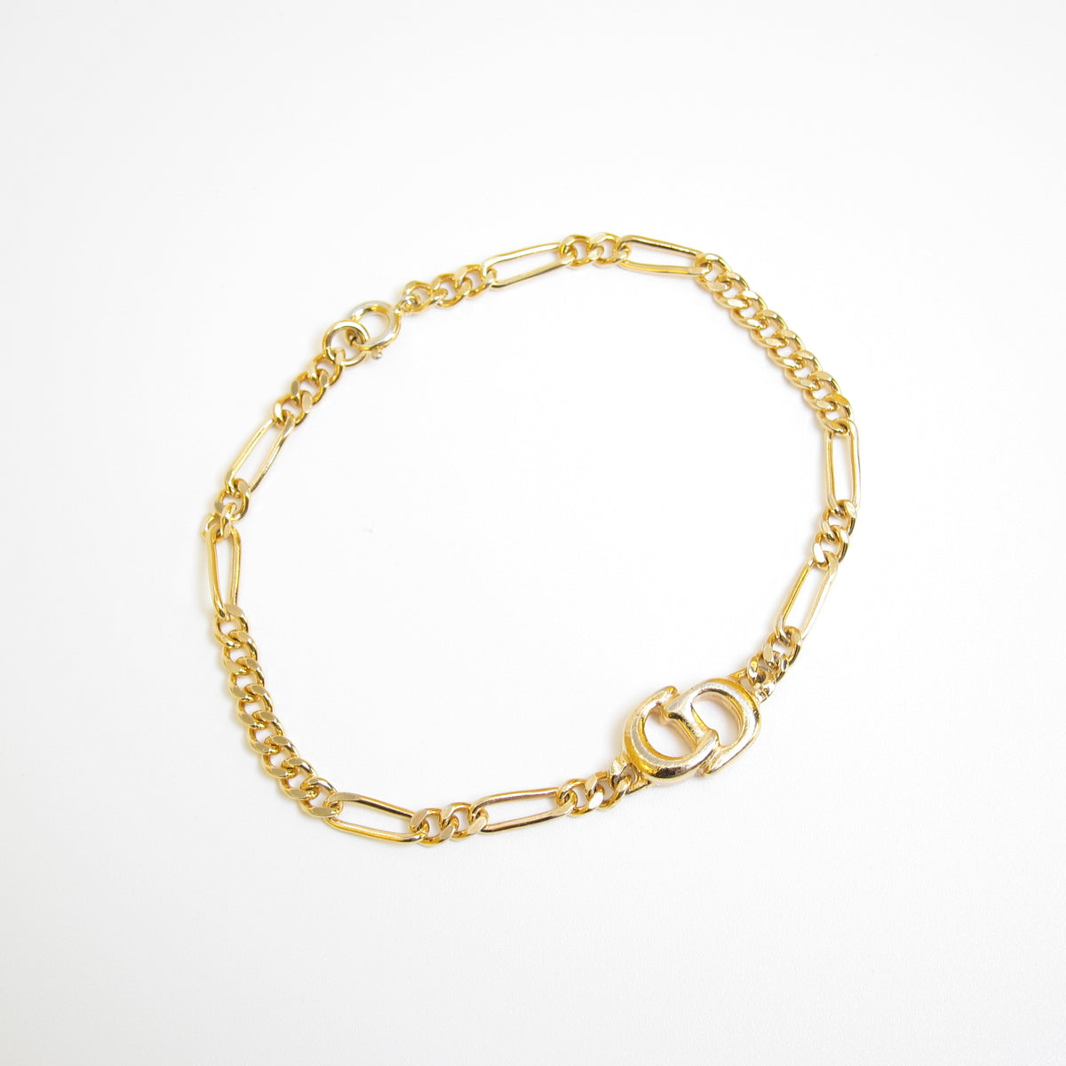 Christian Dior Vintage Oval CD Charm Gold-Tone Bracelet