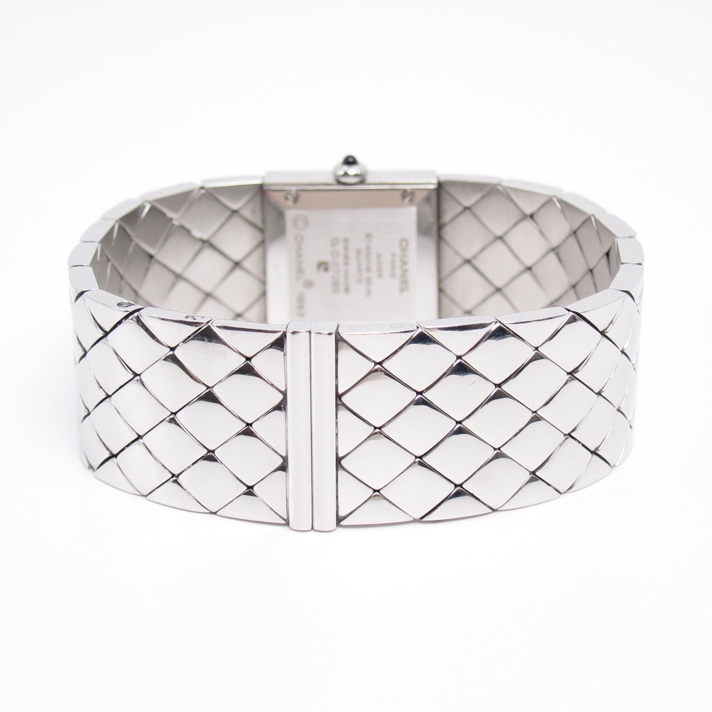 Chanel Vintage Matelasse Square Black Face Stainless Steel Watch